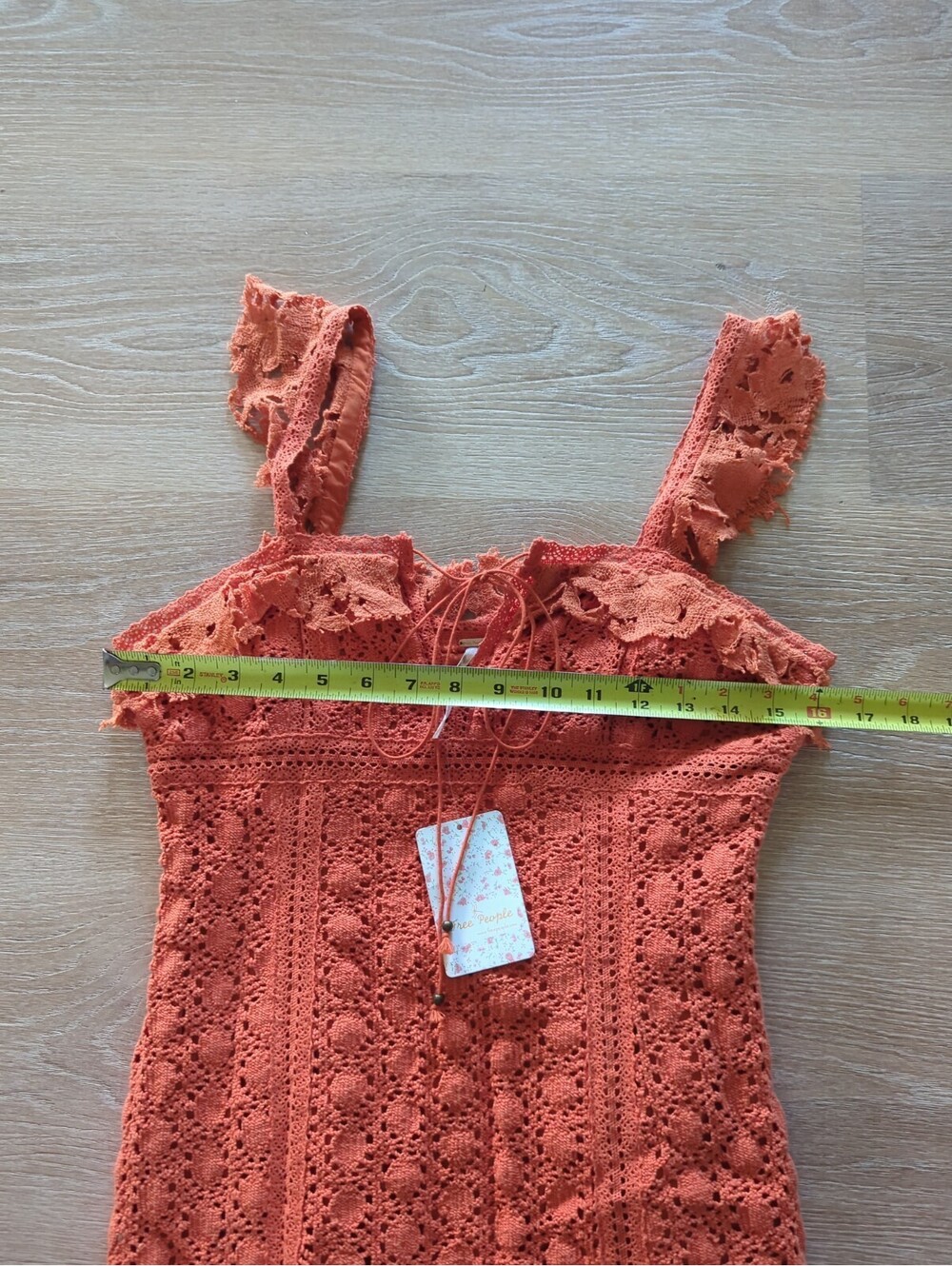 Free People Cross My Heart Mini Dress Size 4 Chrochet Lace Orange - Picture 12 of 12